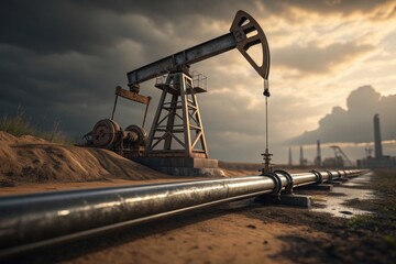 Close-up of a single oil pump jack in motion