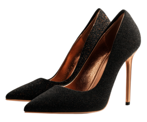 Elegant Sparkly Black Stiletto Heels on White Background Fashion Statement