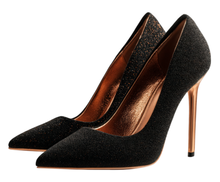 Elegant Sparkly Black Stiletto Heels on White Background Fashion Statement