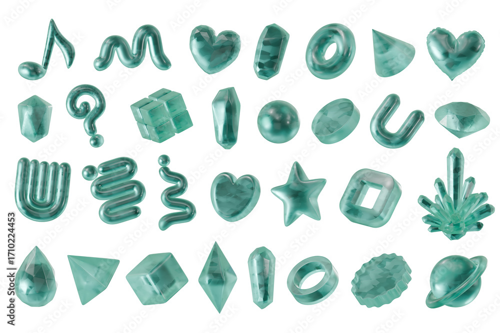 Fototapete green emerald element object set pack isolated background 3d rendering
