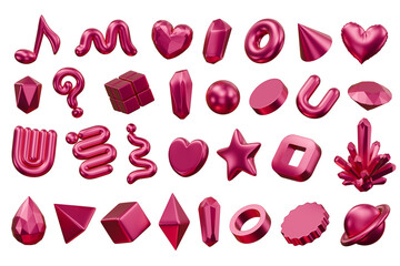 Decoration geometry set pink element for design pack isolated background 3d rendering	
