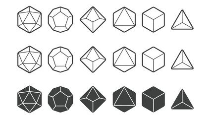 Set of geometric polyhedra shapes isolated on white background