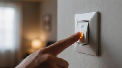 Turning on off room electric light wall switch pushing button