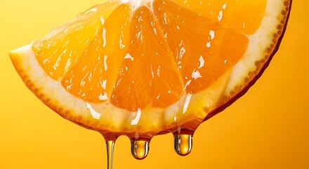 Close Up Orange Slice Dripping Honey.