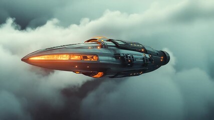 Futuristic spaceship soaring through cloudy sky - Powered by Adobe