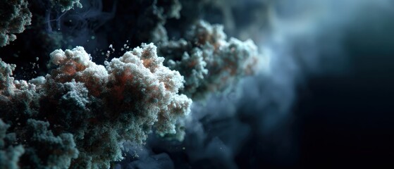 Abstract molecular structure with white and orange particles in a dark blue environment Concept of science, medicine, and technology