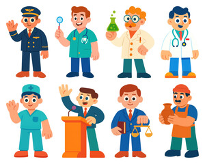 PNG Diverse cartoon professional characters, element set on transparent background