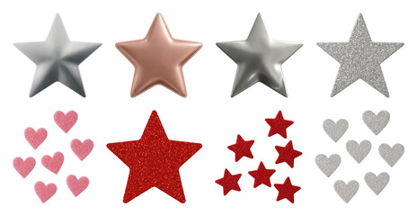 Obraz premium PNG Colorful metallic and glitter stars, element set on transparent background