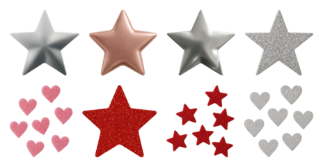 PNG Colorful metallic and glitter stars, element set on transparent background