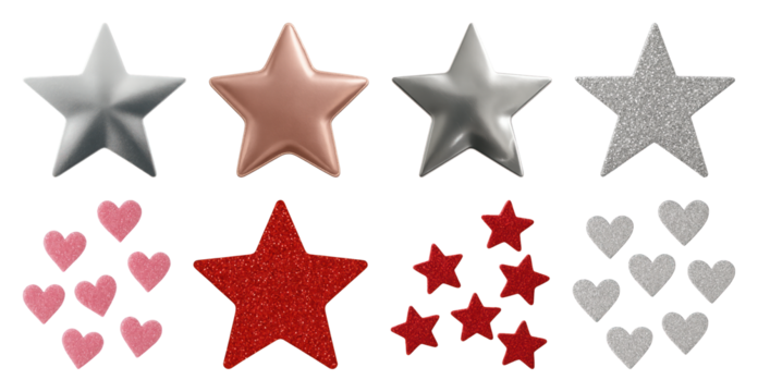 PNG Colorful metallic and glitter stars, element set on transparent background