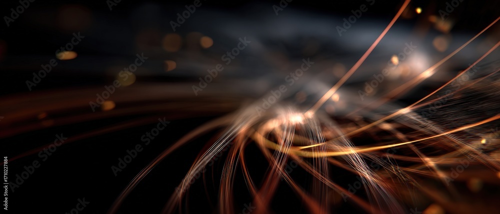 Poster abstract light trails with bokeh effect on dark background, creating a dynamic and energetic visual 