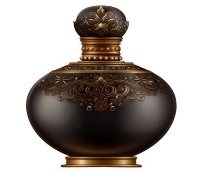 Luxurious, dark antique-style container adorned with rich golden filigree patterns