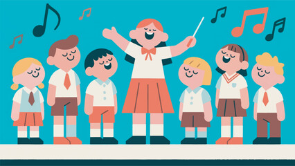 Illustration Of Teacher And Students In Choir Vector Design Template