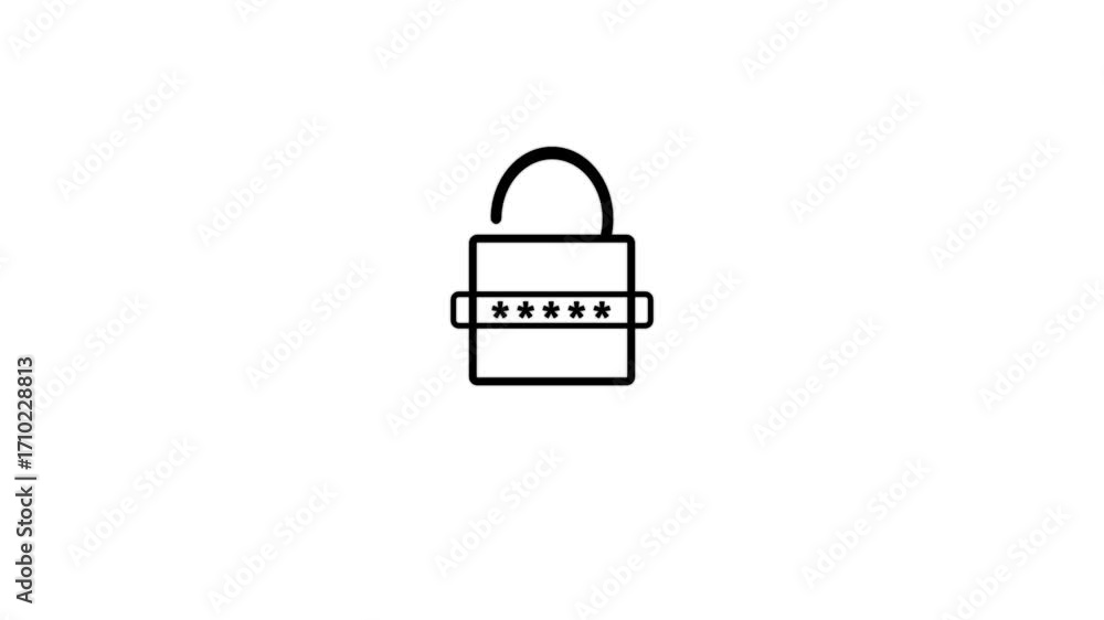 Poster animated of digital security password unlock animation on white background. glowing password with un