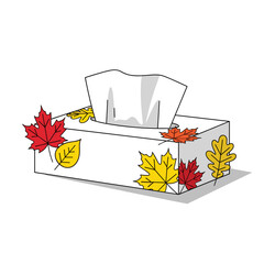 Tissue box with autumn leaves isolated on transparent background
