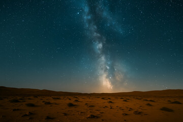 Milky way galaxy shining brightly over the serene desert landscape