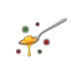 Spoon with honey and virus icons isolated on transparent background