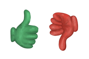 Watercolor Thumbs Up and Down Illustration. Hand Painted Like and Dislike Gesture Clipart with Isolated Background. Artistic Hand Symbol Design in Watercolor Painting Style for Social Media and Feedba