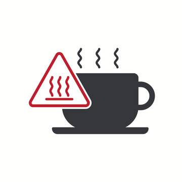 Isolated pictogram sign : hot coffee icon, hot beverages drinks caution label