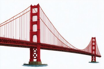 Fototapeta premium Golden Gate Bridge spanning across water with white background