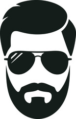 Stylish bearded man's face vector logo with cool aviator sunglasses, perfect for a modern, tough avatar, or minimalist icon.