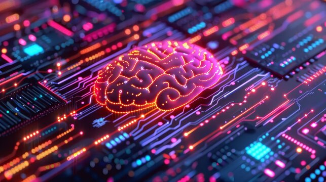 Futuristic holographic ai brain above illuminated cityscape  a cyberpunk digital intelligence vision