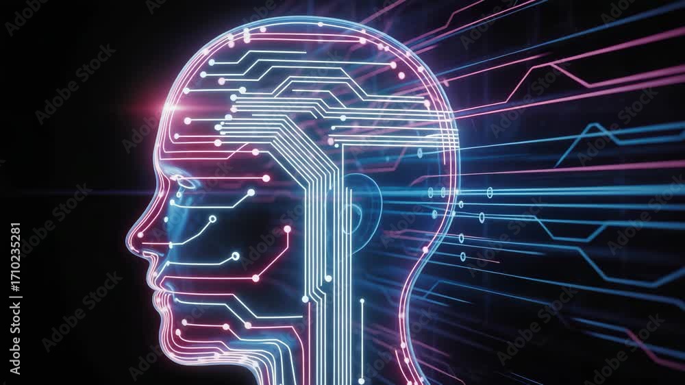 Poster dynamic digital brain with glowing circuits representing artificial intelligence and futuristic tech