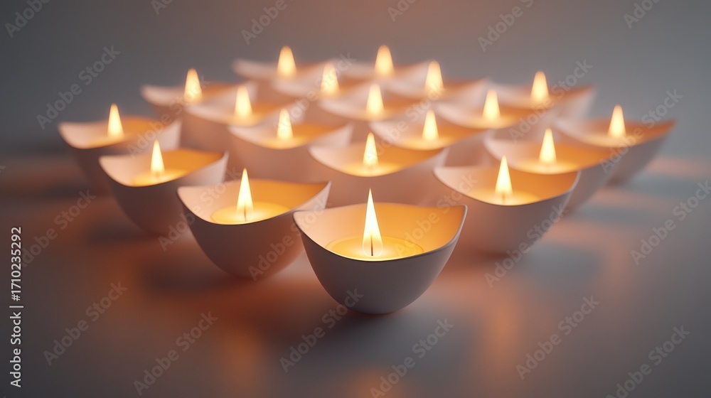 Poster array of illuminated white candle holders