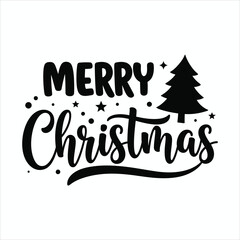 Merry Christmas Lettering with Tree