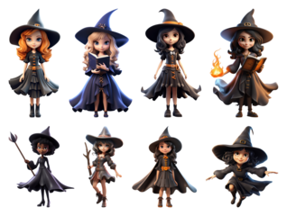 PNG Charming witches in magical attire, element set on transparent background