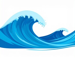 Stylized vector illustration of powerful blue ocean waves crashing with white foam