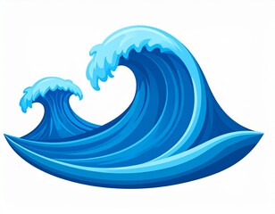 Stylized vector illustration of powerful blue ocean waves cresting and curling in a dynamic 2D graphic design