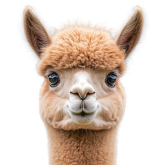 Obraz premium Portrait of a cute baby alpaca front view isolated on transparent background.