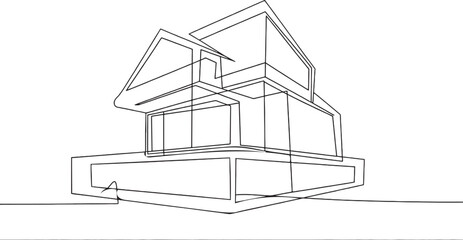 Modern House Continuous Line Art Vector Isolated on White Background