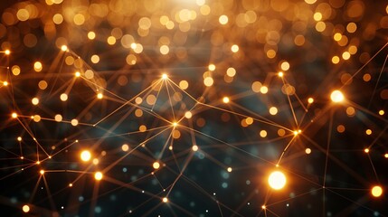 Illuminated holographic nodes creating a network of abstract geometric forms for team collaboration