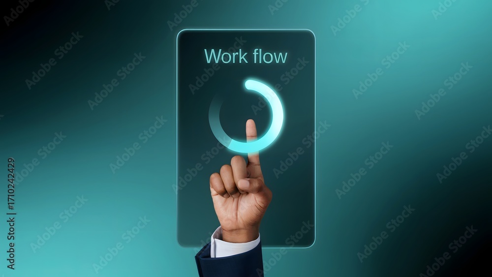 Wall mural workflow in the digital age: a business person touches a virtual interface indicating workflow in a 
