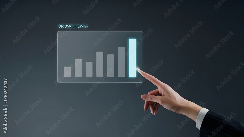 Wall mural digital progress visualization: a hand interacts with a holographic growth chart, highlighting upwar
