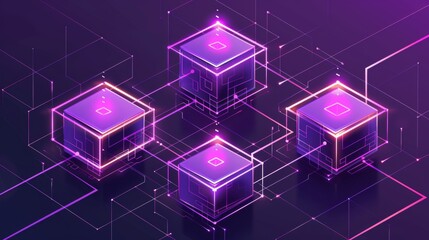 Floating holographic nodes forming a glowing network of geometric shapes for collaboration