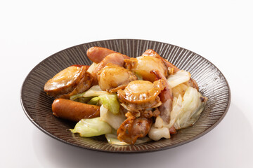 帆立とウィンナー　キャベツ炒め