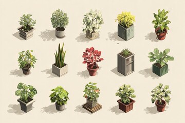 Indoor Plant Collection in Isometric Display