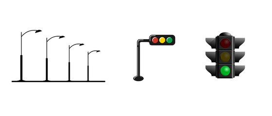 Realistic Traffic Signal Lights with Red, Yellow, and Green, Modern Transport Control Signals Illustration, Road Safety Stoplight and Go Signal Vector