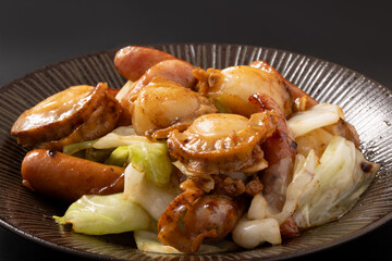 帆立とウィンナー　キャベツ炒め