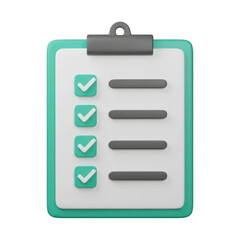 3d render minimalist clipboard with checked to-do list items and gray lines seamlessly on a black canvas transparent background