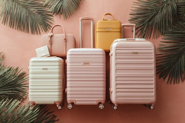 Luggage Flatlay with Passport in Soft Tones
