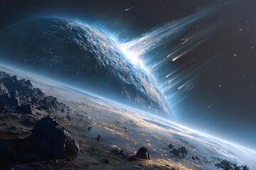 Meteor Belt Passing Behind Planet