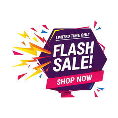 Fototapeta premium Dynamic flash sale graphic design with vibrant colors and lightning bolt accents for promotions transparent background