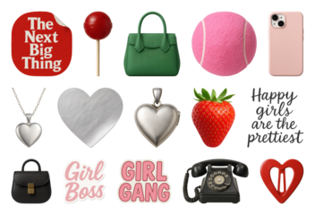 PNG Trendy collage with diverse objects, element set on transparent background