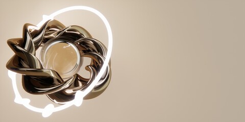Golden Abstract 3D Rings and Spheres Composition