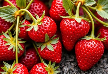 Deep red, juicy strawberry, fresh from the farm, harvest, red fruit
