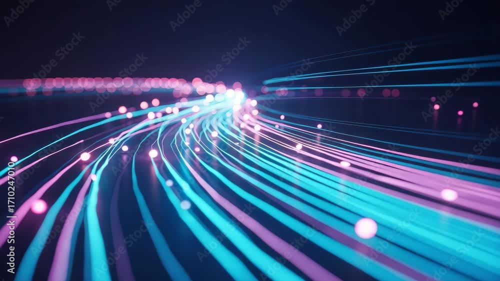 Poster dynamic data stream flowing with vibrant energy, perfect for modern technology, futuristic innovatio